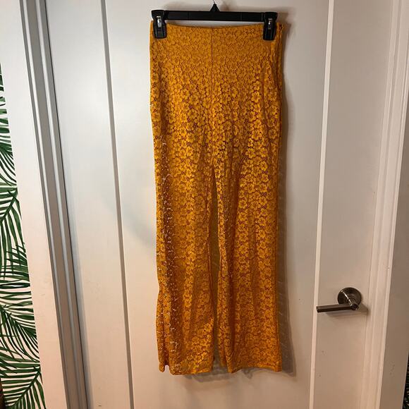 & Other Stories Yellow Lace Flare Stretch Pull on Pants Sz 2 - Picture 6 of 12